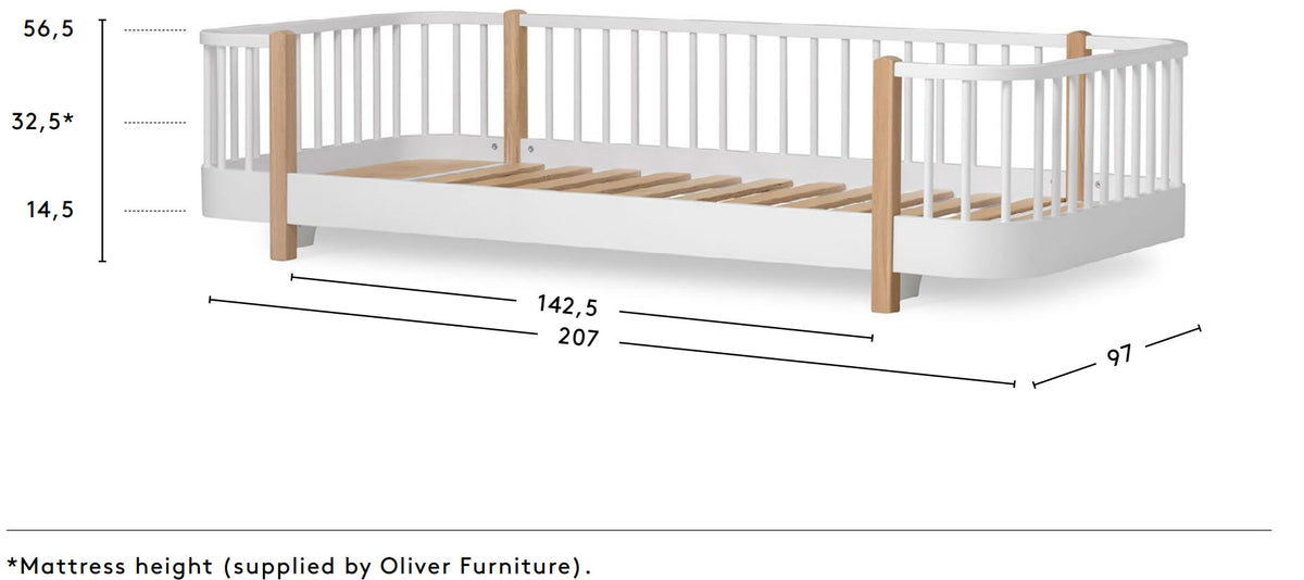 Wood Floor Bed Single White/Oak - Oliver Furniture