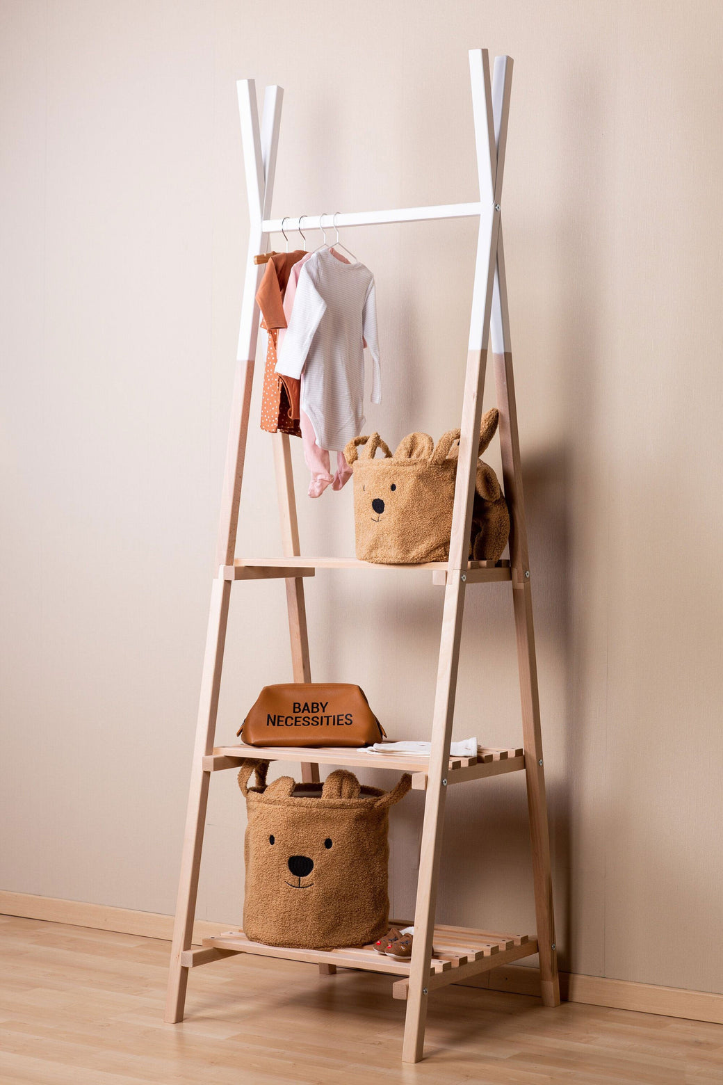 Tipi Clothing Rail with Shelves Natural & White - ChildHome