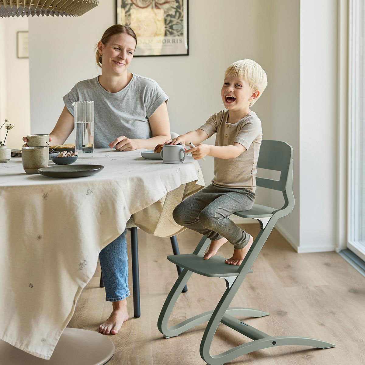 Louie Wooden High Chair Sage Green - Leander
