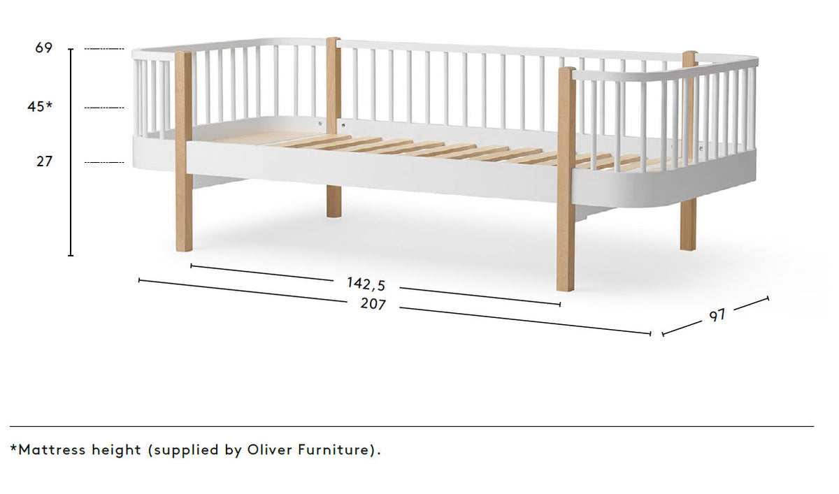 Wood Original Day Bed Single White/Oak - Oliver Furniture