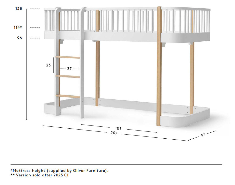 Wood Original Low Loft Bed White/Oak - Oliver Furniture