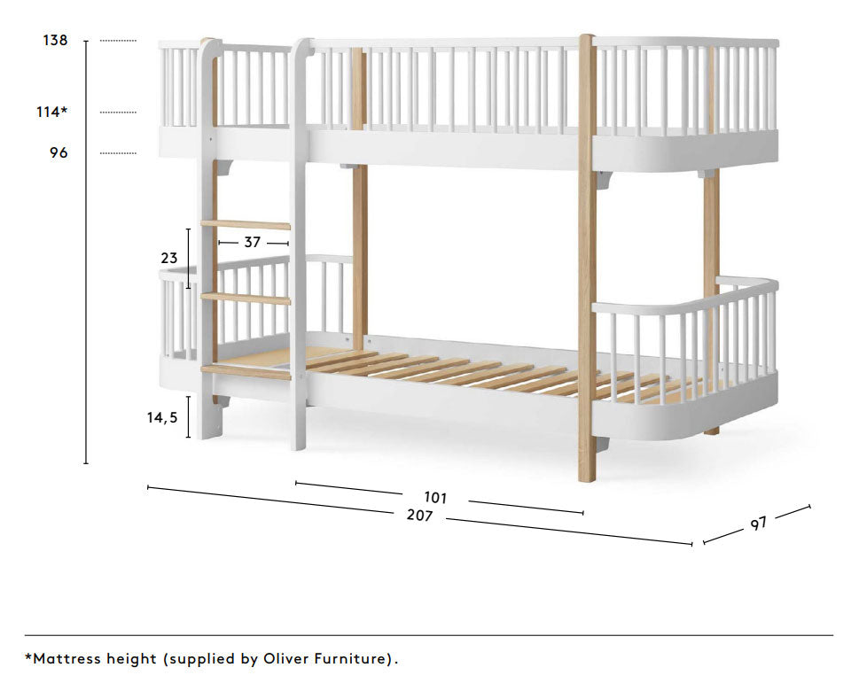 Wood Original Low Bunk Bed White - Oliver Furniture