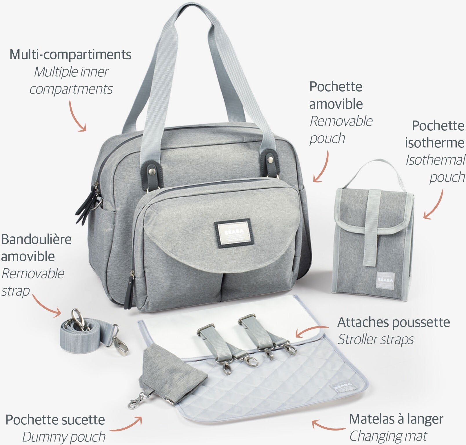 Geneva Changing Bag Heather Grey - Beaba