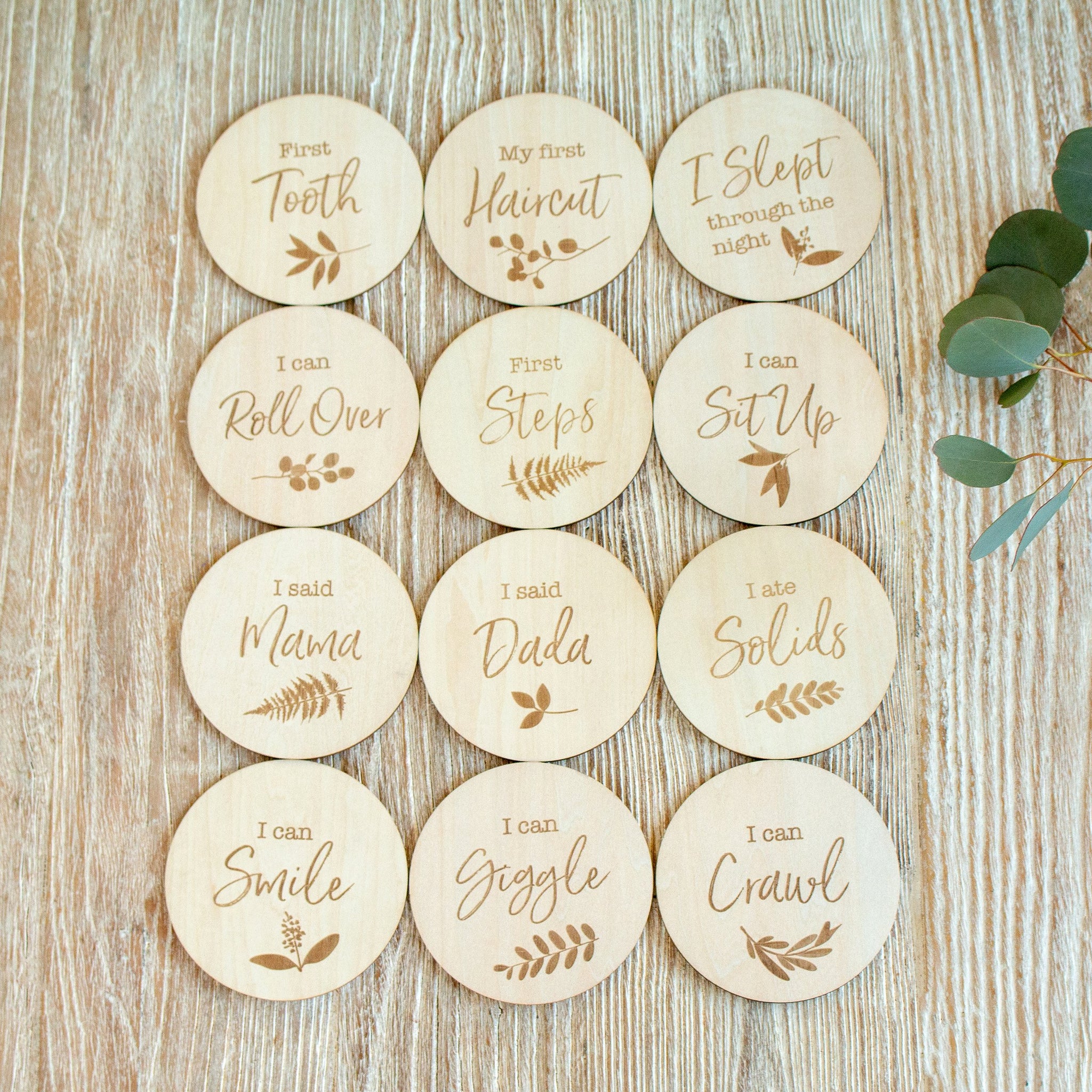 Baby's First Milestone Moments Set Wooden Keepsake Disks - Bebe Au Lait