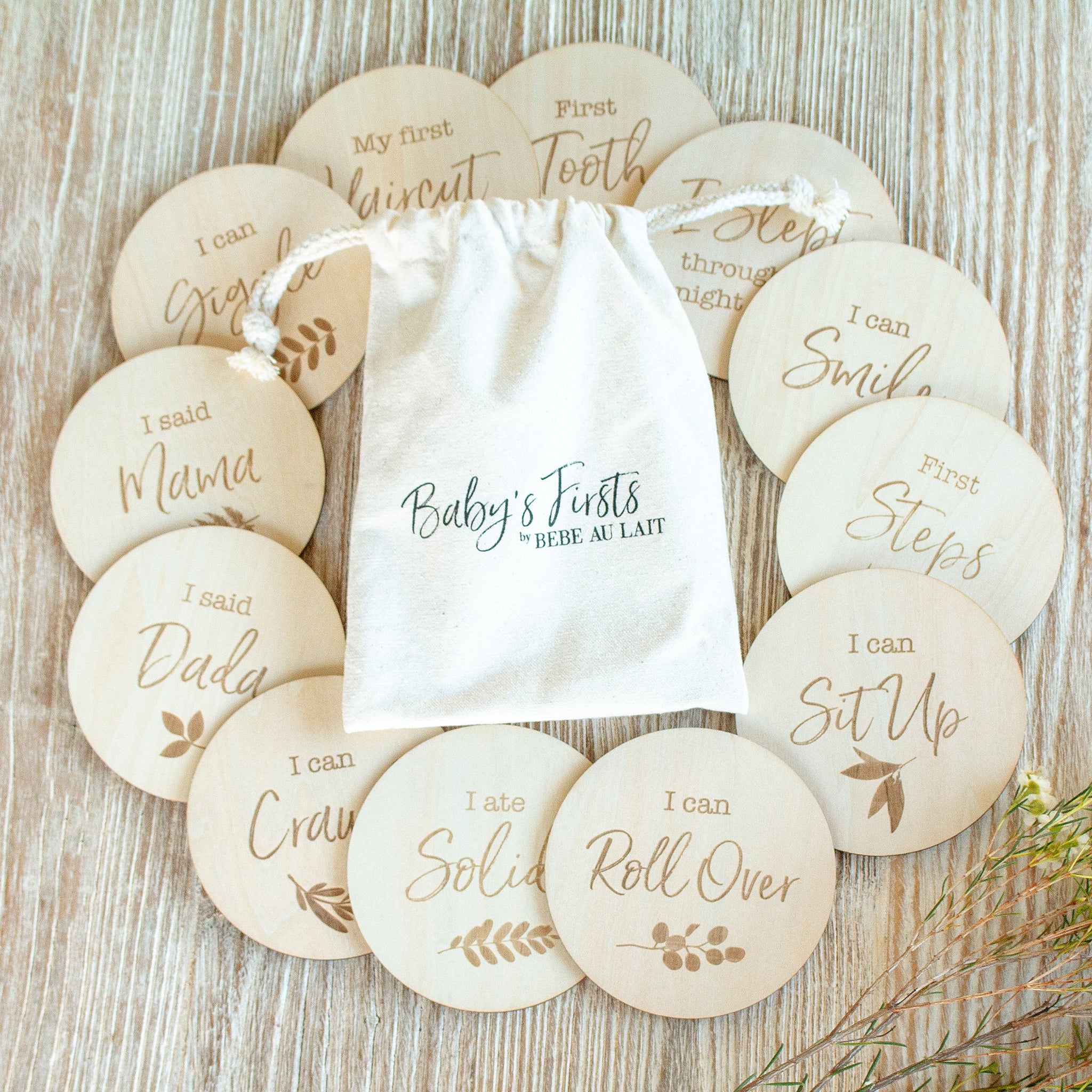 Baby's First Milestone Moments Set Wooden Keepsake Disks - Bebe Au Lait