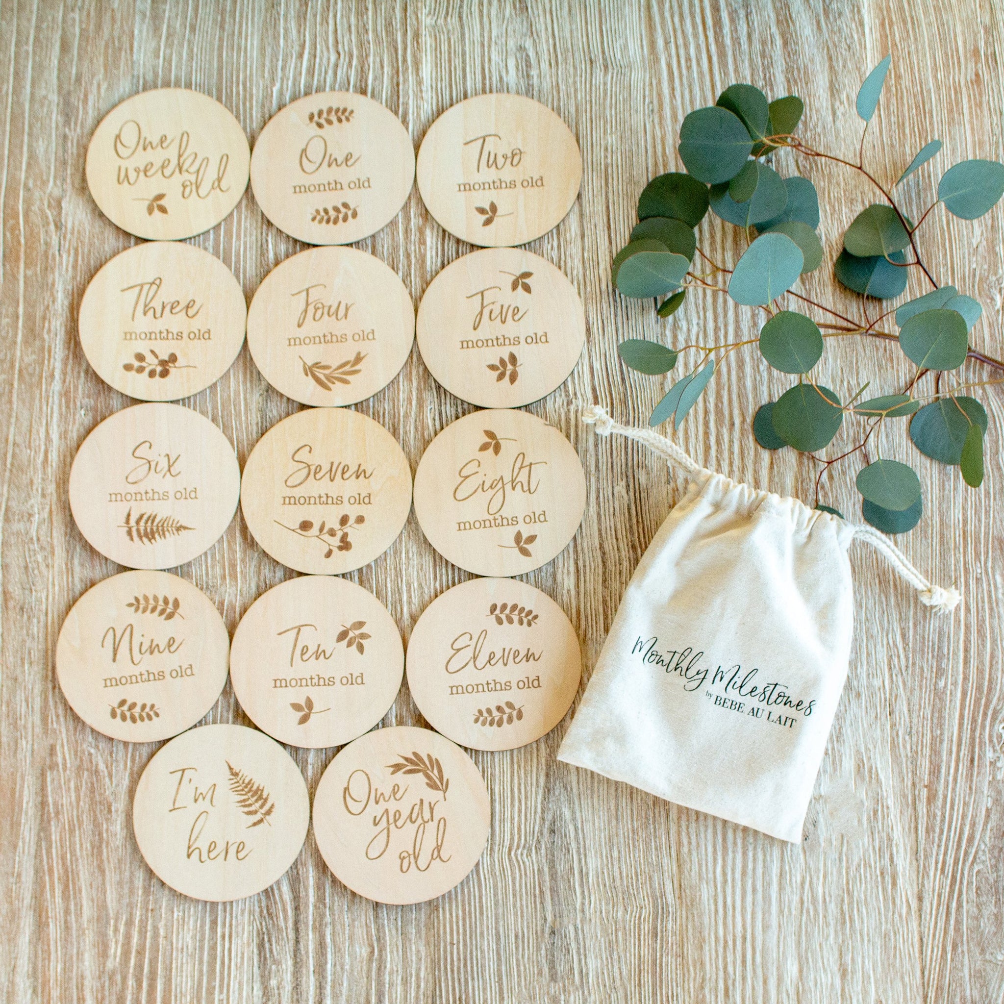 Monthly Baby Milestones Moments Set Wooden Keepsake Disks - Bebe Au Lait