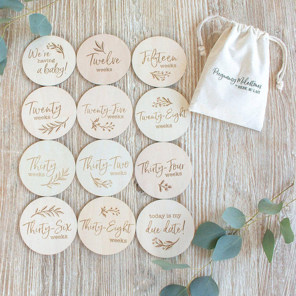 Pregnancy 12 Piece Set Wooden Keepsake Disks - Bebe Au Lait