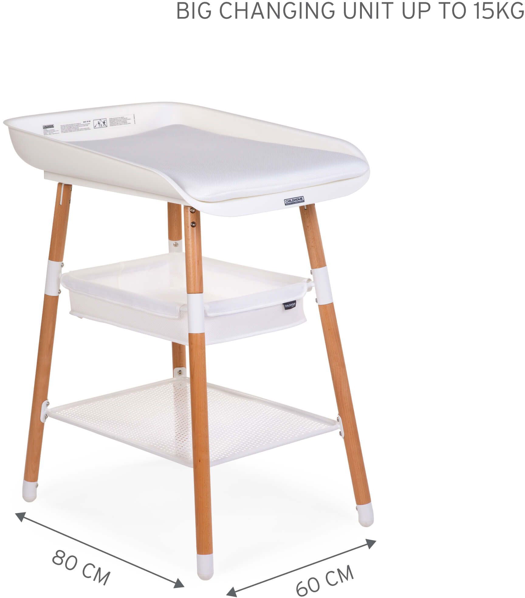 Evolux Height Adjustable Changing Table Natural & White - ChildHome