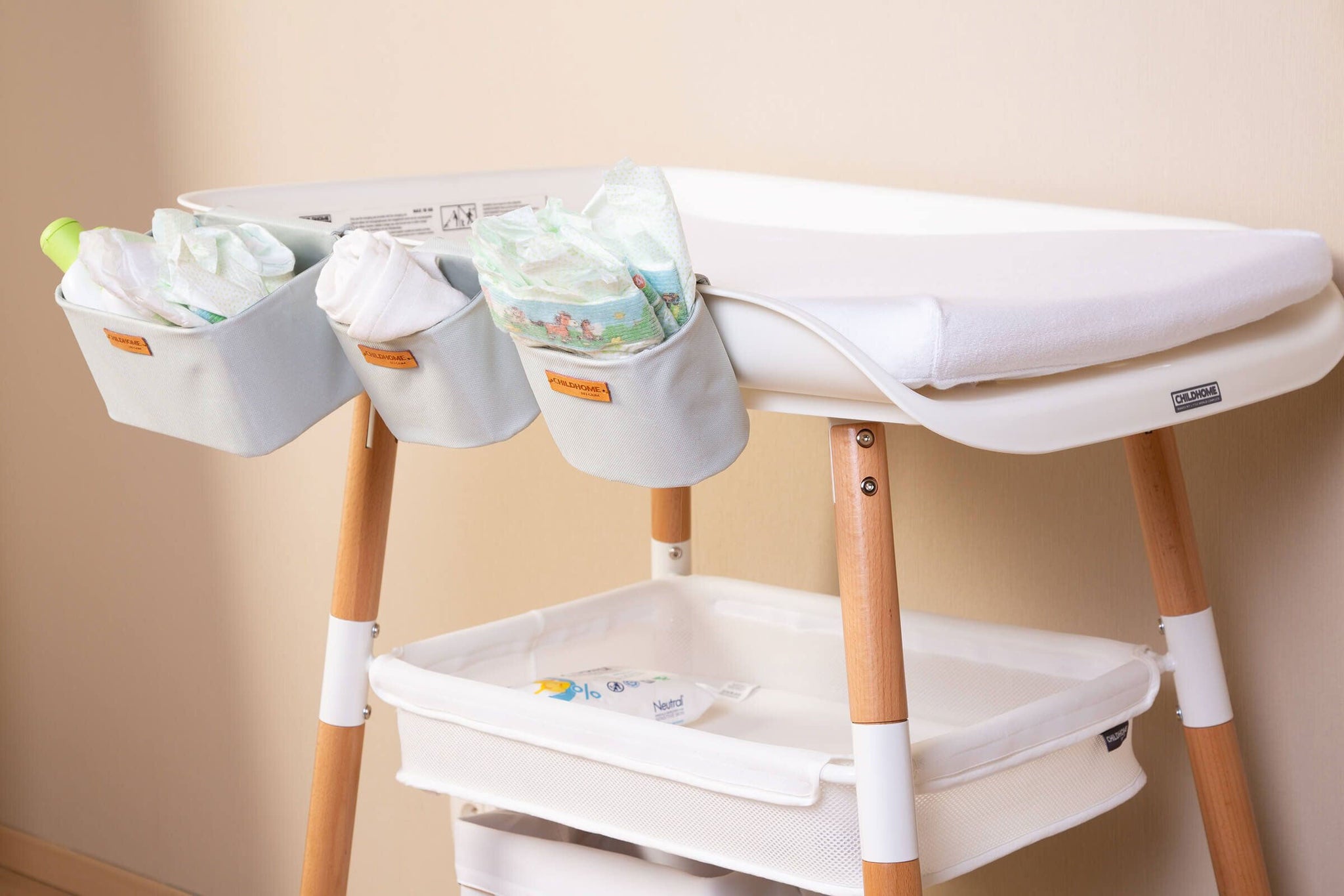 Evolux Height Adjustable Changing Table Natural & White - ChildHome