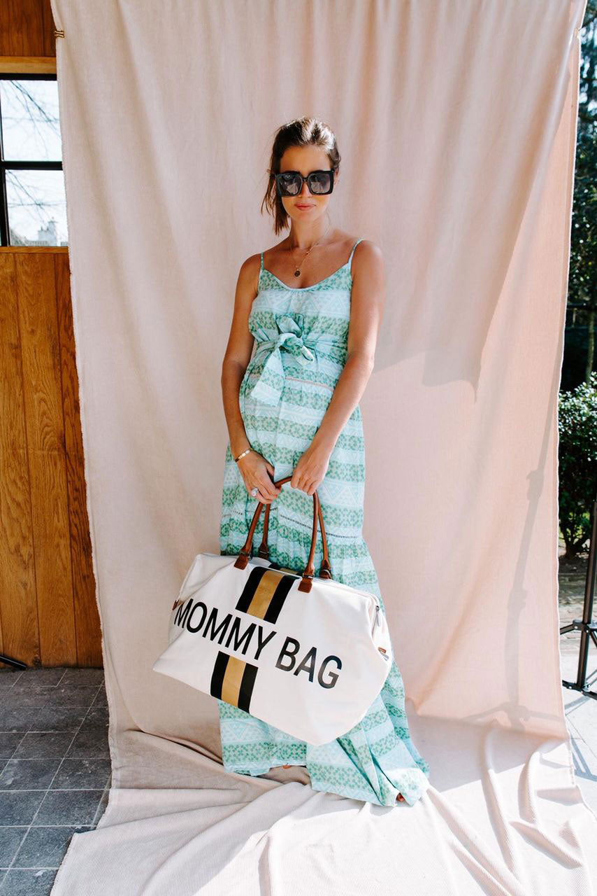 Mommy Bag Big Offwhite with Black Gold Stripes - ChildHome