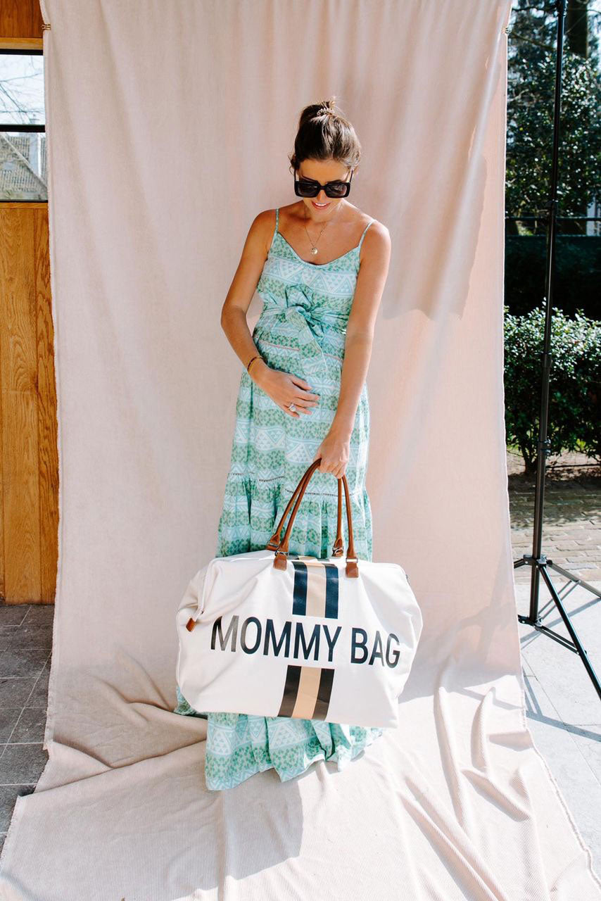 Mommy Bag Big Offwhite with Black Gold Stripes - ChildHome