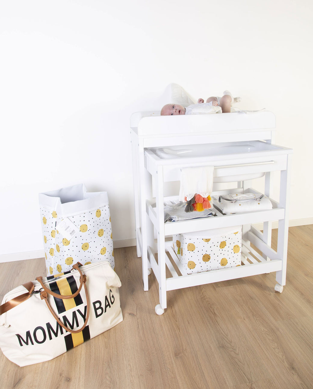 Mommy Bag Big Offwhite with Black Gold Stripes - ChildHome