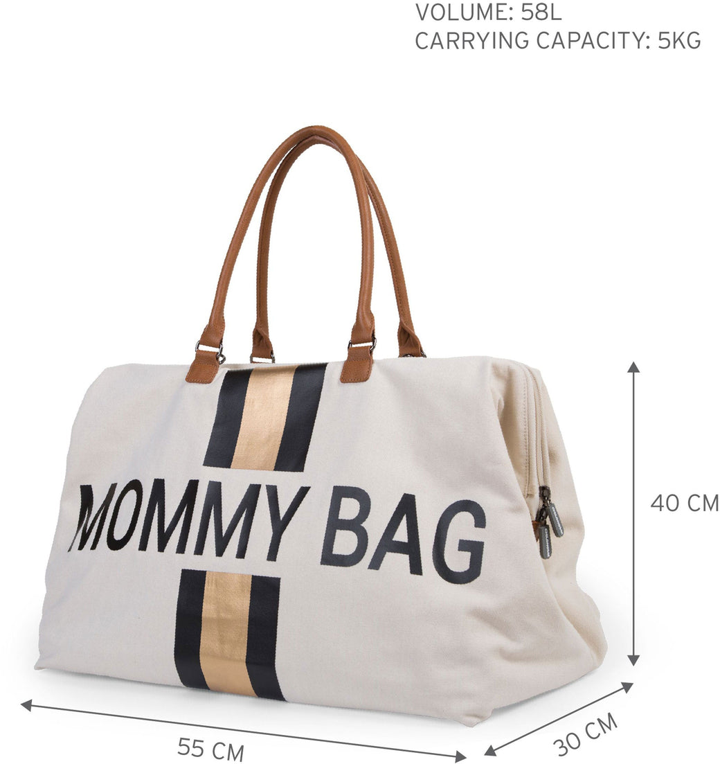 Mommy Bag Big Offwhite with Black Gold Stripes - ChildHome