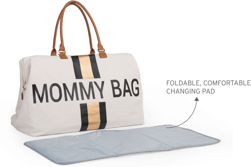 Mommy Bag Big Offwhite with Black Gold Stripes - ChildHome