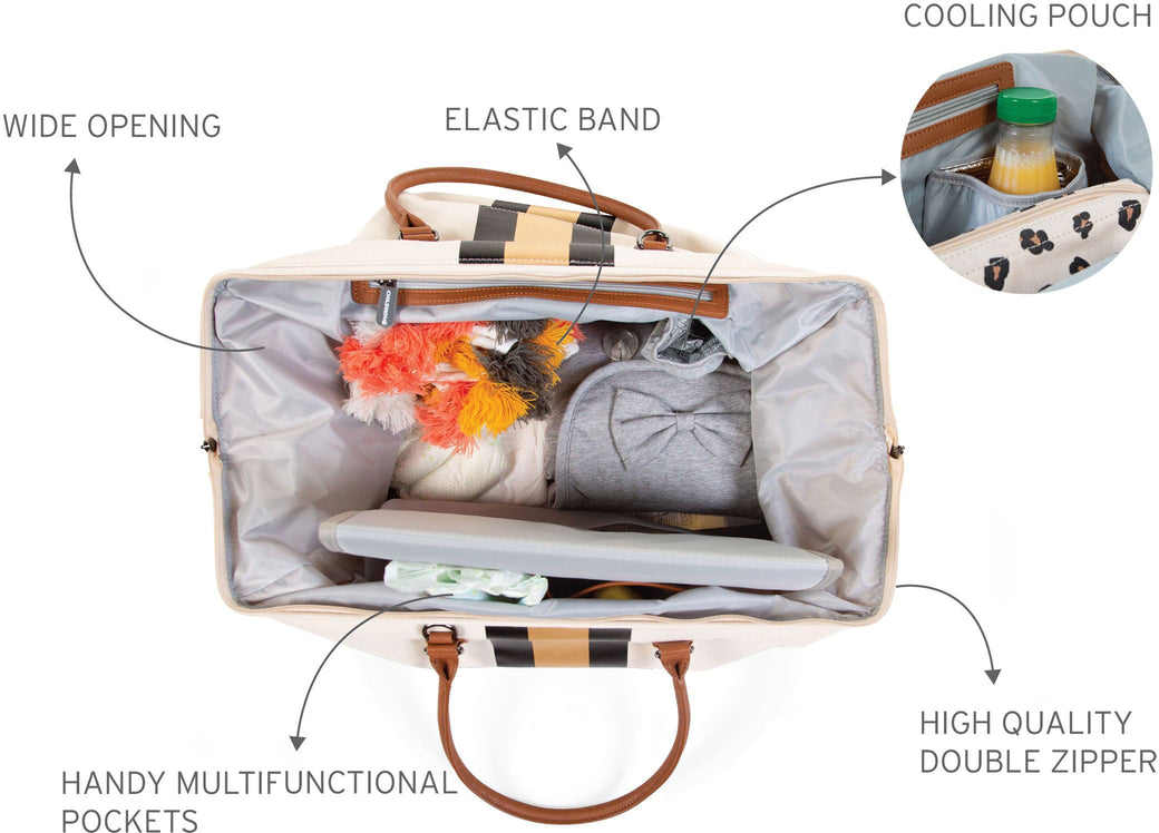 Mommy Bag Big Offwhite with Black Gold Stripes - ChildHome