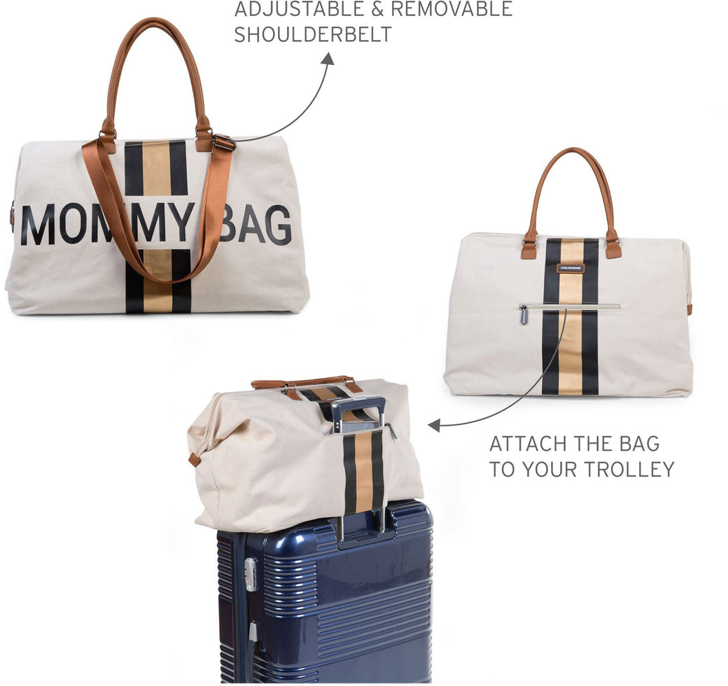 Mommy Bag Big Offwhite with Black Gold Stripes - ChildHome