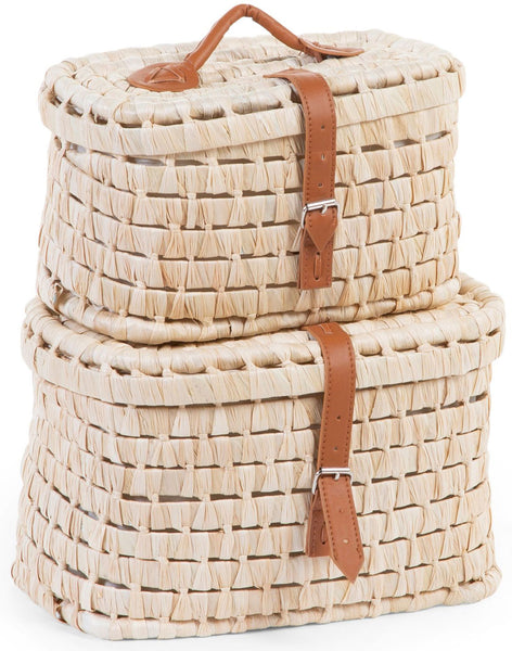 Storage Basket Set Corn Leaf with Leather Belt - ChildHome