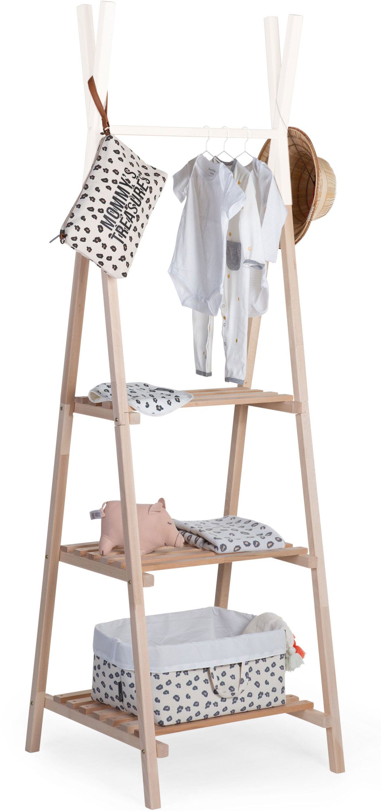 Tipi Clothing Rail with Shelves Natural & White - ChildHome