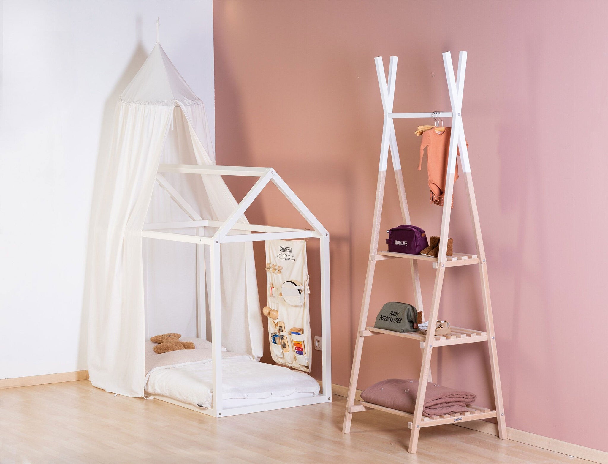 Tipi Clothing Rail with Shelves Natural & White - ChildHome