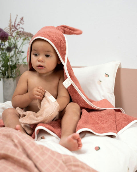 Hooded Baby Towel Bunny Rose Clay - Fabelab