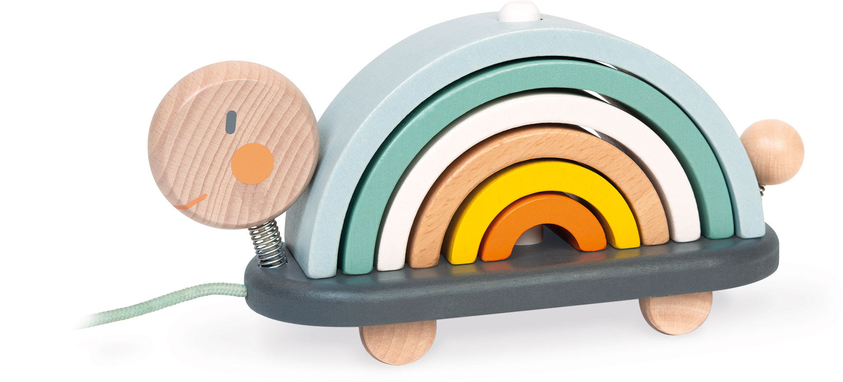 Rainbow Turtle Wooden Stacking and Pulling Toy - Janod