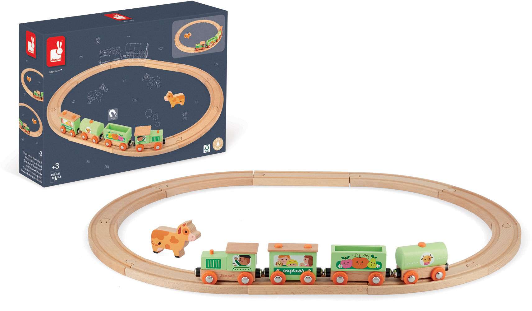 Story Farm Wooden Train Set with Tracks - Janod