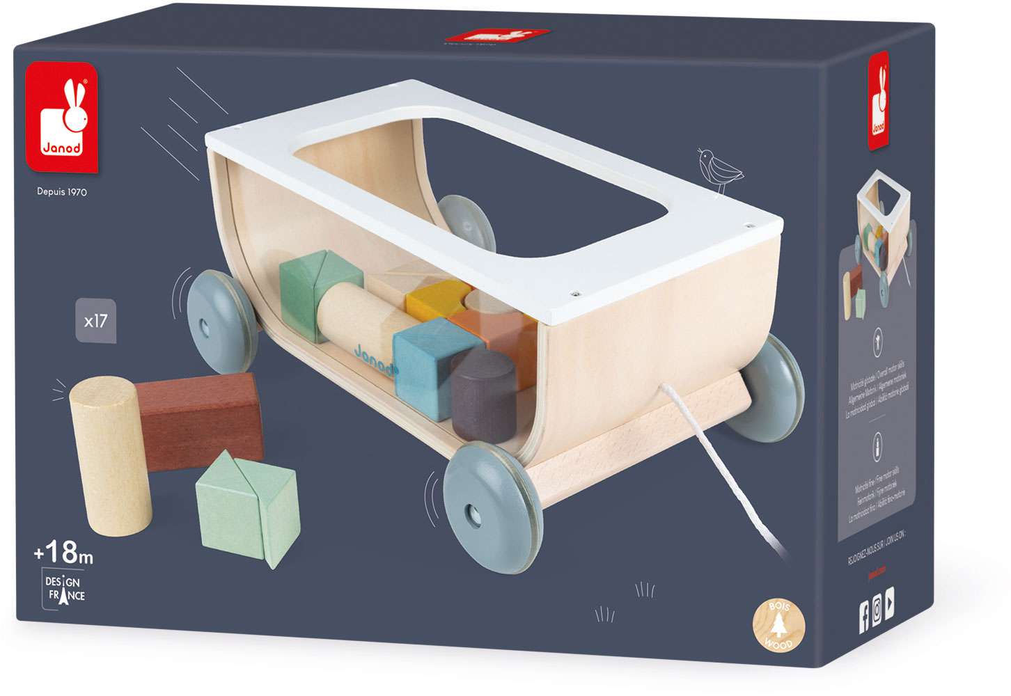 Sweet Cocoon Pull Wagon with Wooden Blocks - Janod