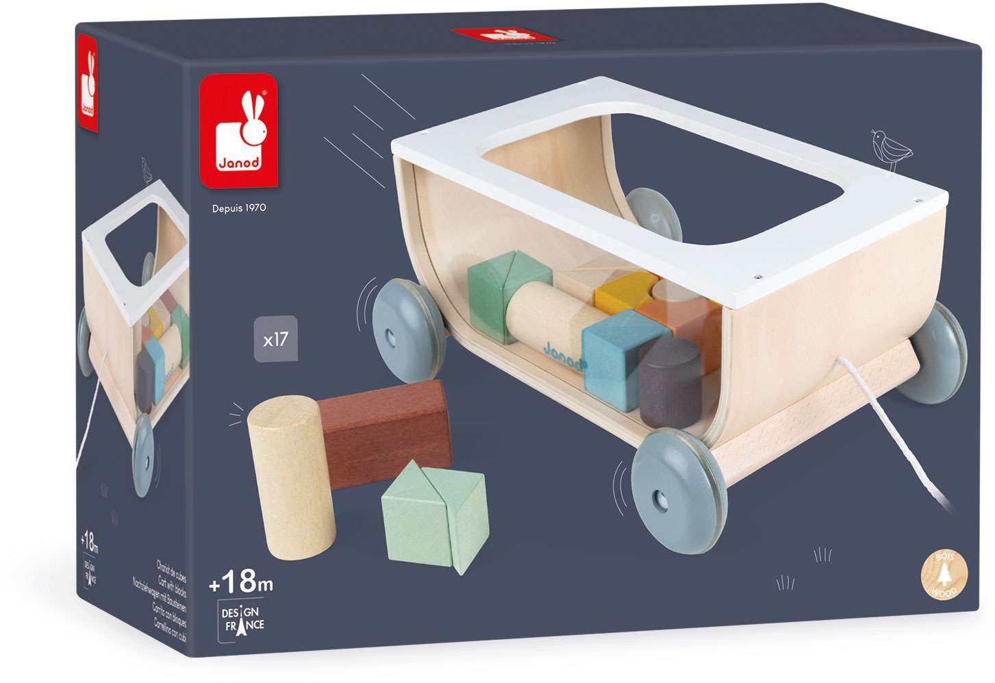 Sweet Cocoon Pull Wagon with Wooden Blocks - Janod