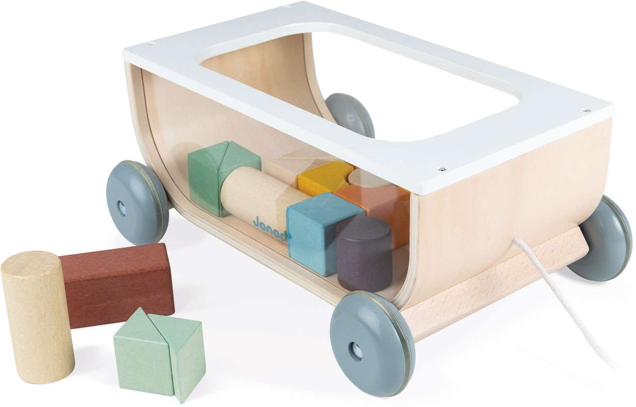 Sweet Cocoon Pull Wagon with Wooden Blocks - Janod