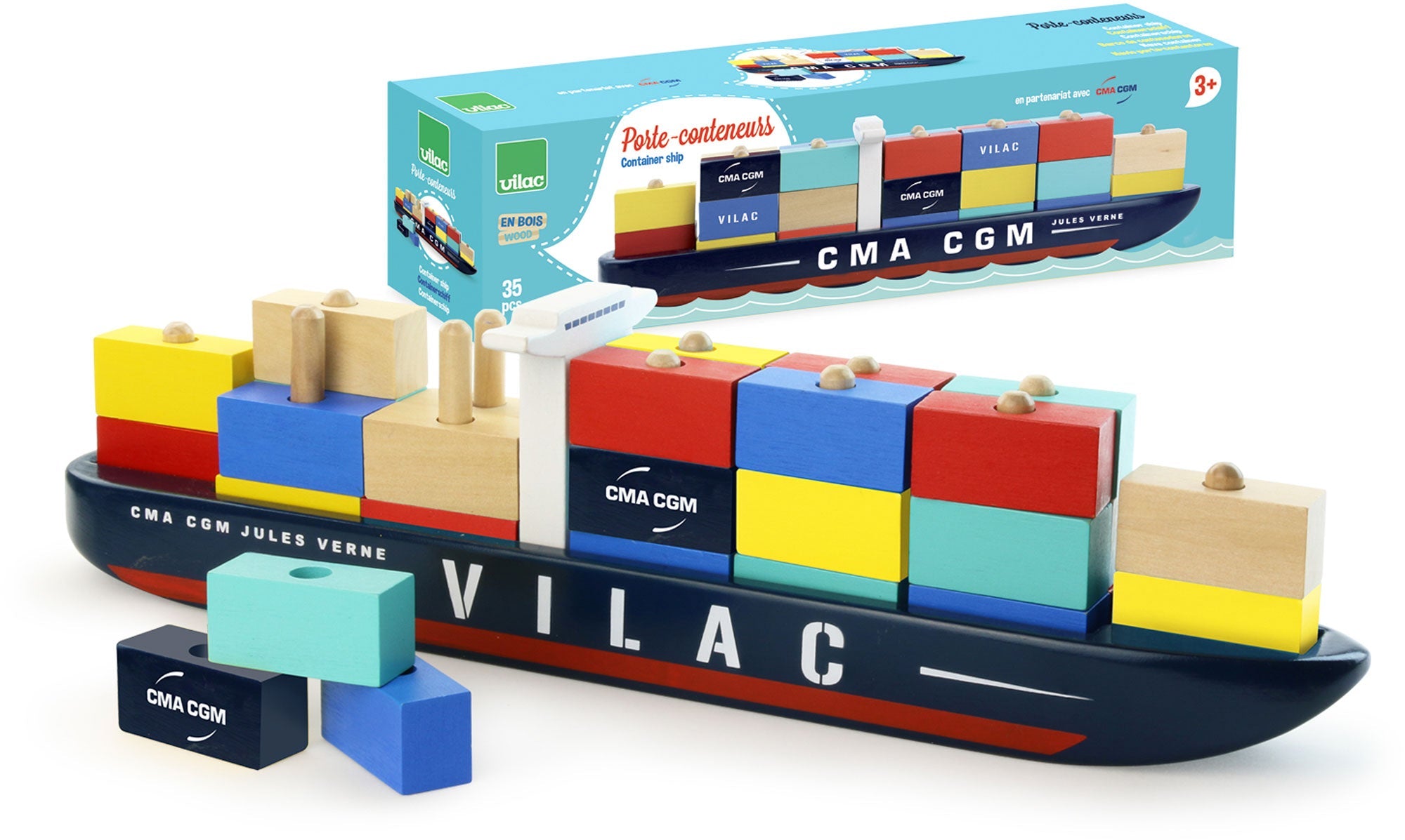 Wooden Cargo Container Ship Jules Verne - Vilac