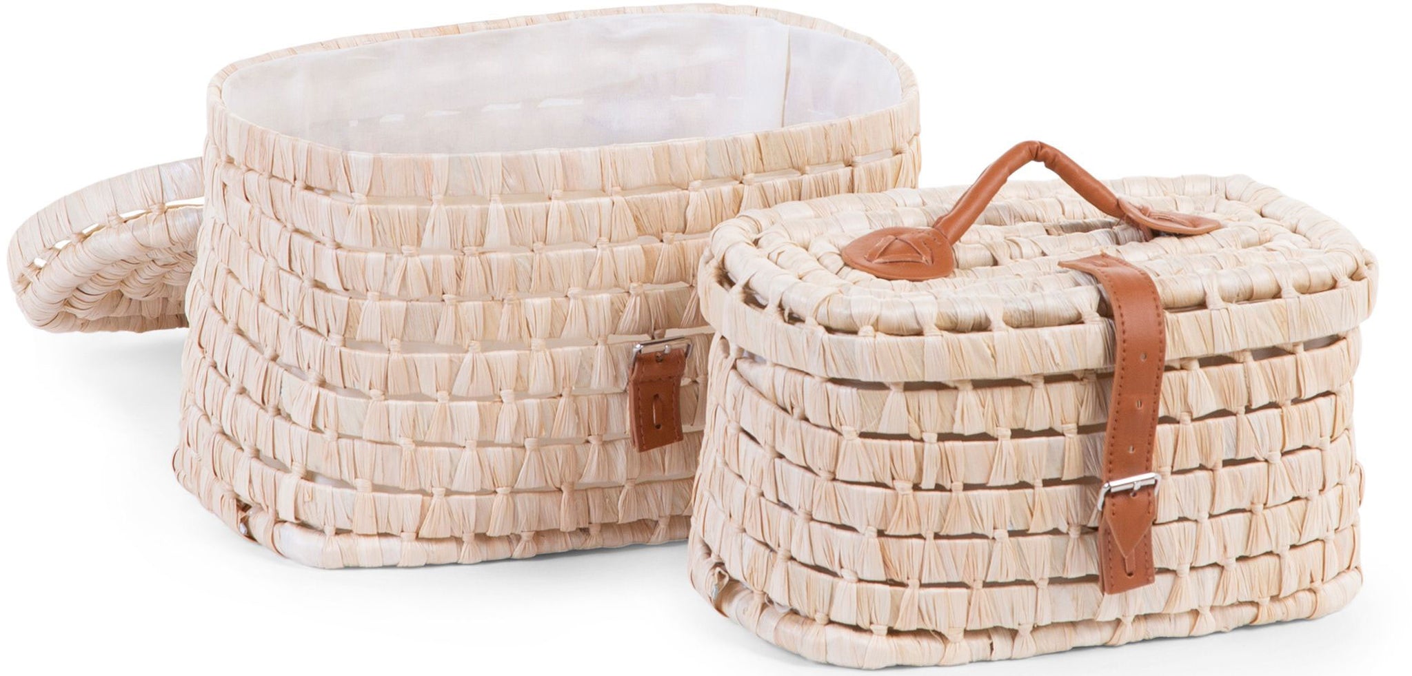 Storage Basket Set Corn Leaf with Leather Belt - ChildHome
