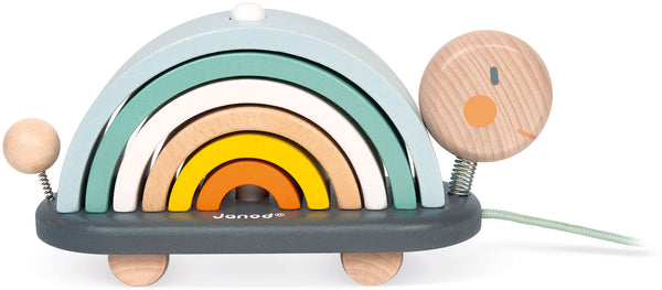 Rainbow Turtle Wooden Stacking and Pulling Toy - Janod