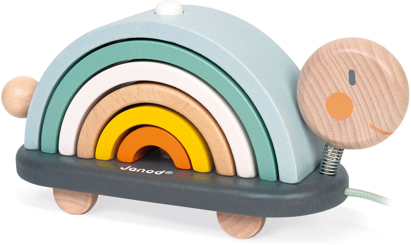 Rainbow Turtle Wooden Stacking and Pulling Toy - Janod